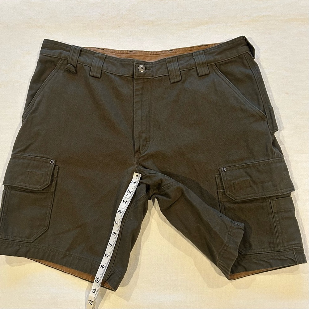 Duluth Trading Canvas Cargo Shorts 100% Cotton Olive Green Size 40 Inseam 11 - Picture 9 of 9